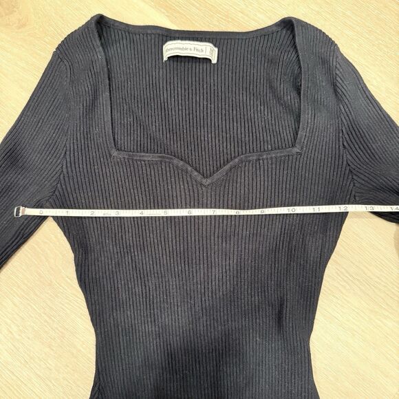 Abercrombie Fitch Sweetheart Square Neck Knit Bodysuit M Balletcore Goth Grunge - Picture 10 of 12